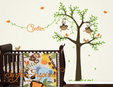 Monkey Tree Wall Decal with Custom Name - Monkeys and Birds on a Monkey Tree Wall Decal