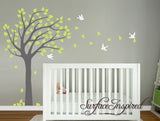 Nursery Wall Decal Blowing Summer Tree Wall Decal With Birds