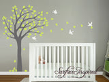 Nursery Wall Decal Blowing Summer Tree Wall Decal With Birds