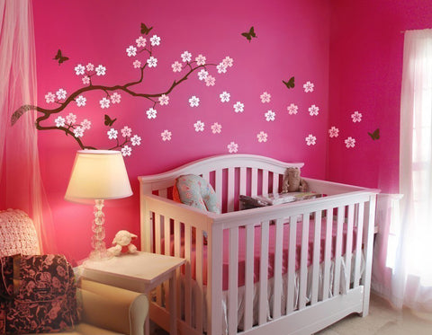 Nursery Wall Decals Blowing Cherry Blossom Branch Vinyl Wall Decal