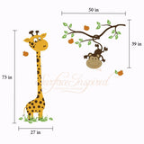 Nursery Wall Decals Baby Giraffe With Monkey Branch Vinyl Wall Decal