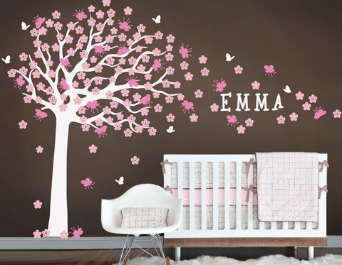 Nursery Wall Decals Stickers Large Cherry Blossom Tree with Custom Name Decal Large Emma Tree
