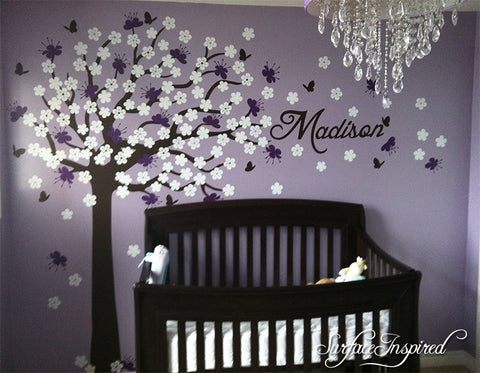 Nursery Wall Decals Stickers Large Cherry Blossom Tree with Custom Name Decal Large Madison Tree