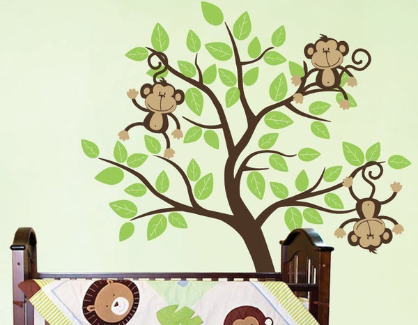 Nursery Wall Decals Monkeys Jumping On A Tree Vinyl Wall Decal ...