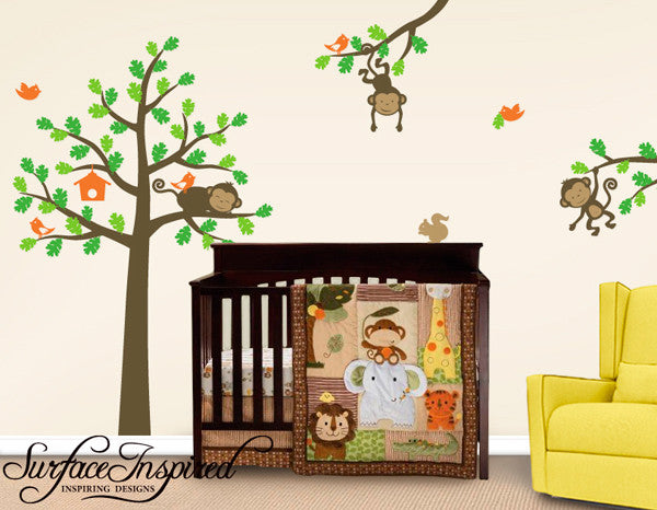 Monkey Tree Wall Decals - Tree wall decal with monkeys and animals on ...