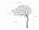 Large Whimsical Summer Tree Wall Decal with Birds. Get custom colors at no charge!