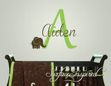 Name Wall Decal - Custom name elephant monogram Wall Decals for Nursery