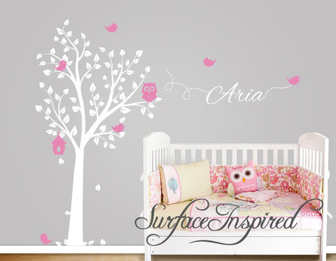 Aria Owl Tree Wall Decal with Custom Name Wall Decal.