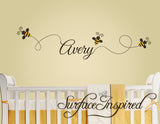 Buzzing bee wall decals with custom name. Bees and name wall decal included.
