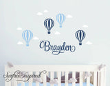 Wall Decals Personalized Name Hot Air Balloons With Clouds Wall Decals Large Stickers Vinyl Decal Stickers Nursery Personalized Name Braydon Hot Air Balloons Style