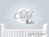 Monogram wall decal with modern elephant with different color ear and personalized name
