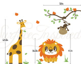 Jungle Monkey, Lion and Giraffe Wall Decal