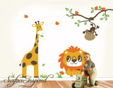 Jungle giraffe, lion and monkey wall decal