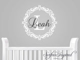Vintage frame monogram wall decal with personalized name.