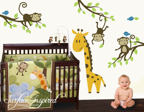 Nursery Braches with Monkey Vinyl Wall Decals