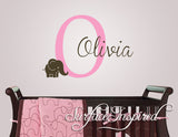 Name Wall Decal - Custom name elephant monogram Wall Decals for Nursery