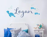 Turtle And Fish Wall Decal With Personalized Name Sea World Turtle Fish Water Bubbles Kids Wall Decal Removable Wall Decals Stickers