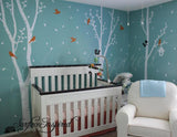 Nursery Wall Decal White Baby Birch Tree Wall Decals with Animals