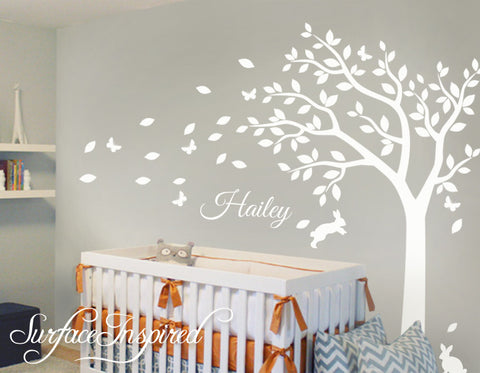 Nursery Wall Decals Stickers Large Summer Tree with Custom Name Decal