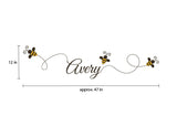 Buzzing bee wall decals with custom name. Bees and name wall decal included.