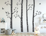 Nursery Wall Decals Birch Trees Wall Decal Large Tree Wall Mural Stickers Nursery Tree and Birds Wall Art Nature Wall Decals Decor 4 Trees pack