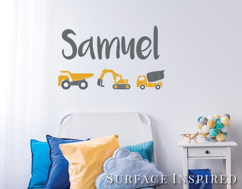 Construction Cars Wall Decals With Personalized Name Construction Cars Kids Wall Decal Removable Wall Decals Stickers