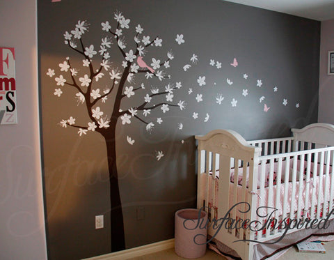 Nursery Wall Decal - Contemporary Cherry Blossom Tree Wall Decal