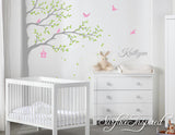 Nursery Wall Decals Stickers Large Corner Tree with Custom Name Decal
