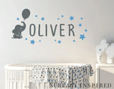 Elephant With Stars Wall Decal With Personalized Name Elephant Stars Kids Wall Decal Removable Wall Decals Stickers