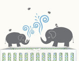 Nursery Wall Decals Cute Elephants with Birds Vinyl Wall Decal