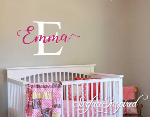Nursery Wall Decals. Personalized Names Wall Decal Kids Wall Decal Emma With Large Initial