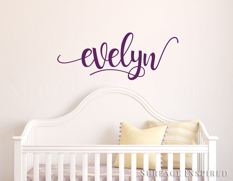 Nursery Wall Decal Kids Wall Decal Wall Decals For Girls or Boys. Wall Decals Personalized Names Vinyl Wall Decal Evelyn Swirl Style Decal