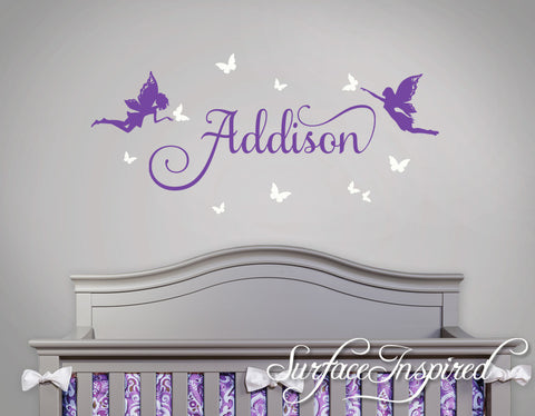 Wall Decals Personalized Names Nursery Wall Decal Kids ADDISON WITH FAIRY BUTTERFLY DECALS