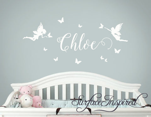 Wall Decals Personalized Names Nursery Wall Decal Kids CHLOE WITH FAIRY BUTTERFLY DECALS