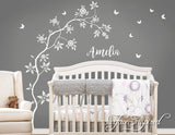 Wall Decal Nursery Tree With Personalized Name Amelia Style Tree with Butterflies