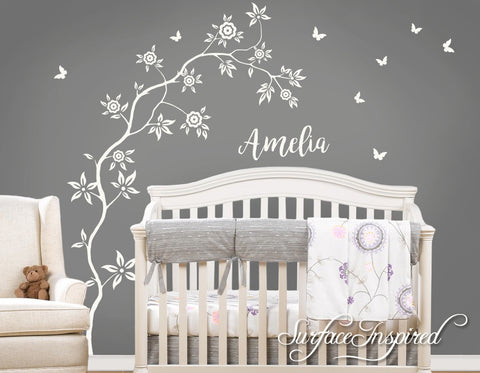 Wall Decal Nursery Tree With Personalized Name Amelia Style Tree with Butterflies