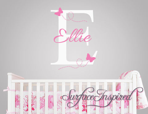 Custom Name Wall Decal - Ellie with flying butterflies