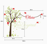 Elegant Tree Wall Decal with Birds and Custom Name