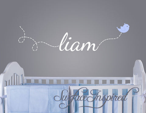 Custom Name Wall Decal - Liam name with flying bird