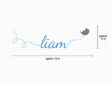 Custom Name Wall Decal - Liam name with flying bird