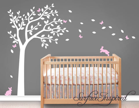 Tree Decal With Adorable Bunnies and Butterflies