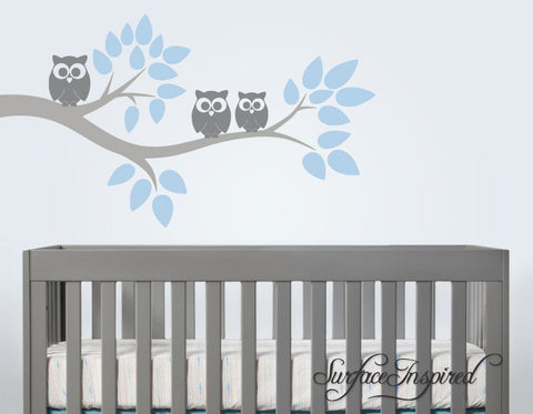 Nursery Wall Decals Cute Owl Branch Vinyl Wall Decal