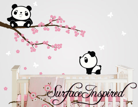 Panda Wall Decals with Cherry Blossom Tree Wall Decal