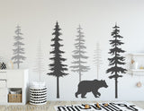 Nursery Wall Decals Pine Tree Wall Decals Large Bear Scandinavian Trees Decals