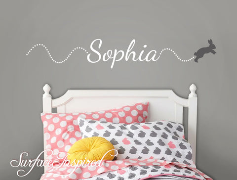 Personalized Name Wall Decal Vinyl Wall Art Sophia with Bouncing Bunny Wall Decal