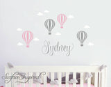 Wall Decals Personalized Name Hot Air Balloons With Clouds Wall Decals Large Stickers Vinyl Decal Stickers Nursery Personalized Name Sydney With Hot Air Balloons Style