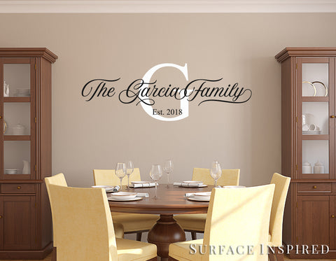 Personalized Family Name Monogram Wall Decal Vinyl Wall Art Garcia Family Style Decal