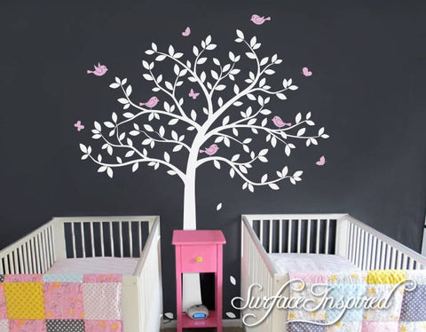 Tree Wall Decal Nursery Large Tree wall decal Wall Mural Stickers Nursery Tree and Birds Butterflies Wall Art Tattoo Nature Wall Decals