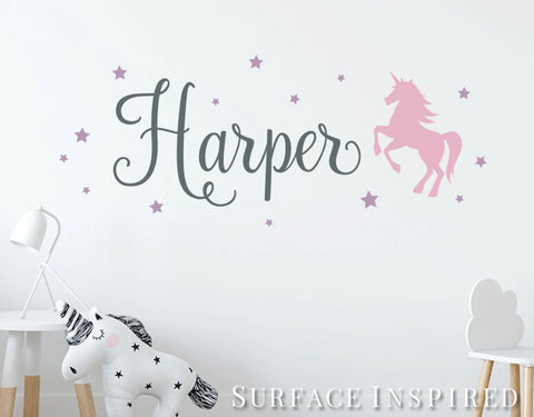 Unicorn Wall Decal With Personalized Name Kids Wall Decal Removable Wall Decals Stickers
