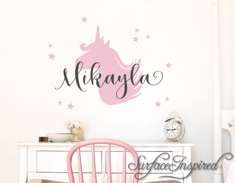 Nursery Wall Decals. Personalized names wall decal with unicorn for girls rooms. Personalized unicorn wall decal made in any colors Mikayla Style Decal